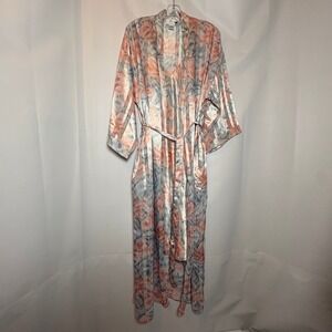 Vintage 80s 2 pc Satin Lingerie Set Womens S/M Robe Nightgown Intimates Coquette